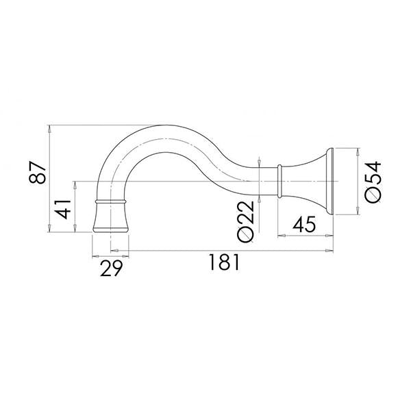 Phoenix Nostalgia Bath Outlet Shepherds Crook - chrome - specs - line drawing and dimensions