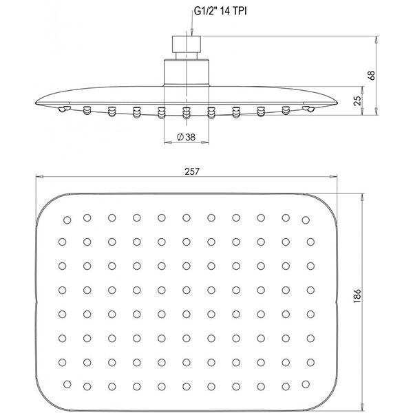 Technical Drawing - Phoenix Rush Shower Rose 200mm x 250mm