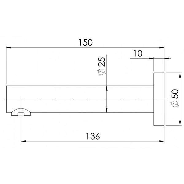 Technical Drawing - Phoenix Vivid Wall Bath Outlet 150mm - Chrome