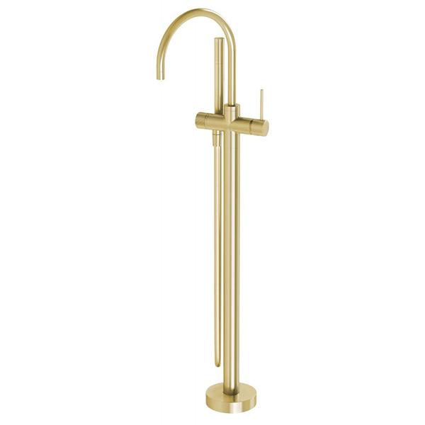Phoenix Vivid Slimline Floor Mounted Bath Mixer with Hand Shower - Brushed Gold