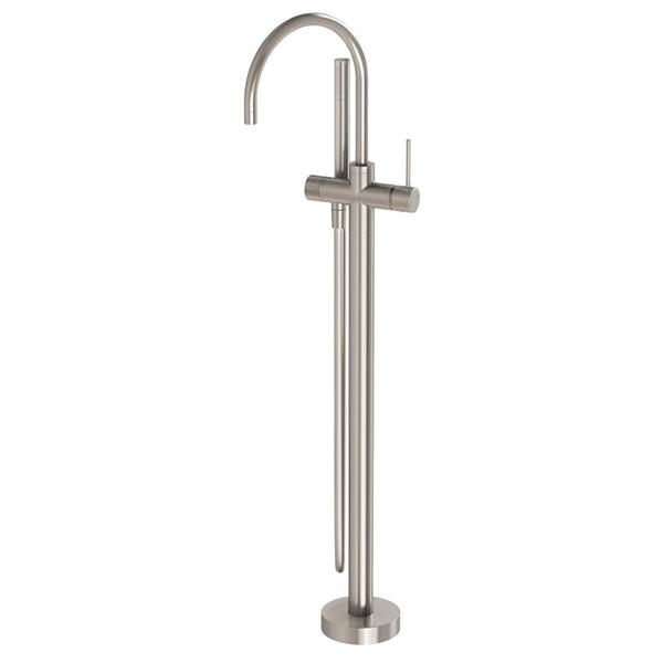 Phoenix Vivid Slimline Floor Mounted Bath Mixer with Hand Shower - Brushed Nickel