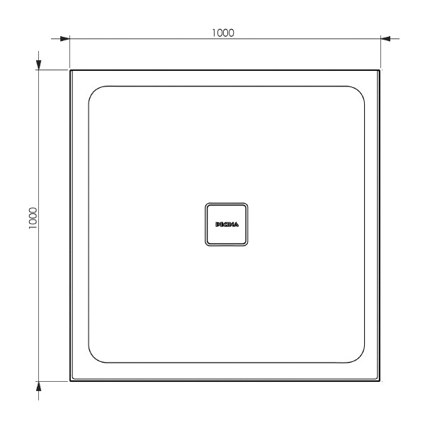 Decina Luna 1000 Centre Outlet Shower Base Technical Drawing - The Blue Space