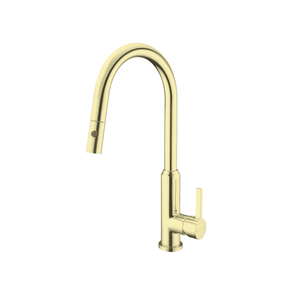 Nero Pearl Pull Out Sink Mixer with Vegie Spray Brushed Gold | The Blue Space