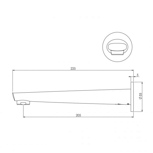 Technical Drawing: Arlo Wall Bath Outlet 200mm Chrome Phoenix Builders Range
