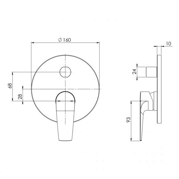Technical Drawing: Arlo Shower / Bath Diverter Mixer Trim Kit Only Chrome Phoenix Builders Range