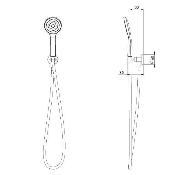 Pina Hand Shower Chrome Phoenix Builders Range Technical Drawing - The Blue Space
