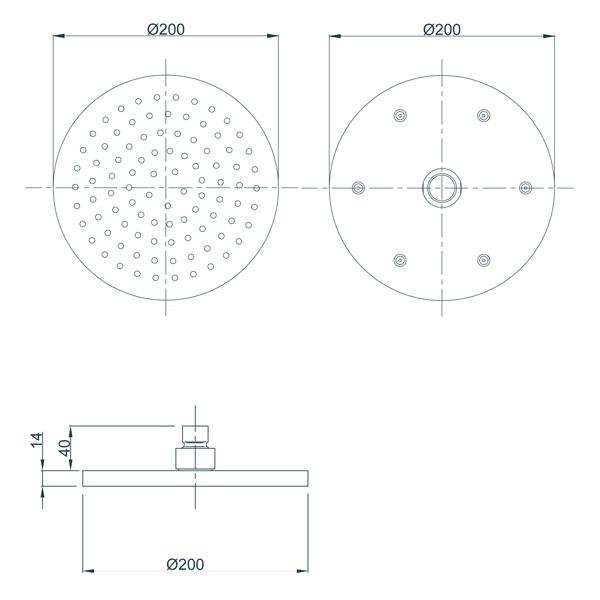 Methven Krome 200mm Drencher - Chrome Technical Drawing