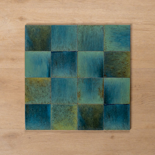 Sicily Turchese Blue Gloss Cushioned Edge Porcelain Tile 100x100mm Straight Pattern - The Blue Space