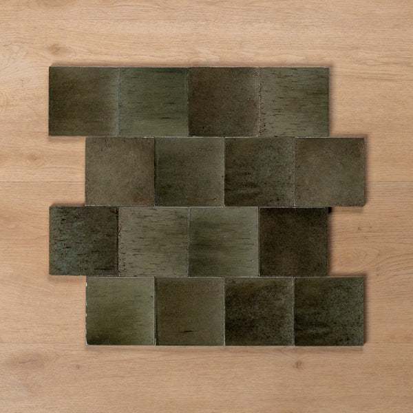 Sicily Grigio Charcoal Gloss Cushioned Edge Porcelain Tile 100x100mm Offset Pattern - The Blue Space