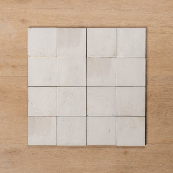 Sicily Bianco White Gloss Zellige Cushioned Edge Porcelain Tile 100x100mm