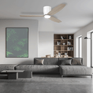 Eglo Seacliff 52" 132cm DC Ceiling Fan with 15W LED CCT Light White with Oak in modern lounge room - The Blue Space