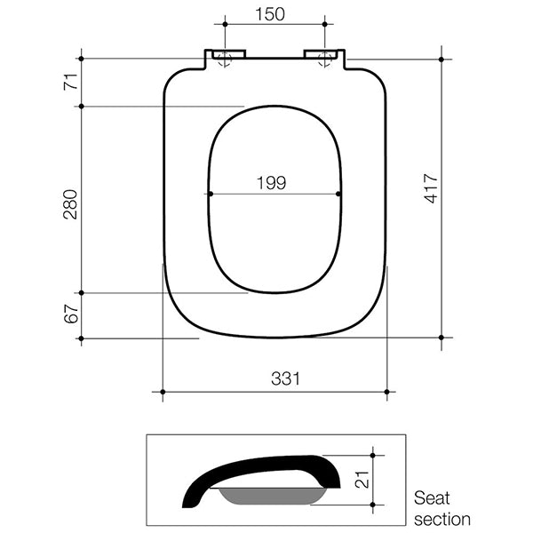 Technical Drawing - Caroma Cube Soft Close Toilet Seat