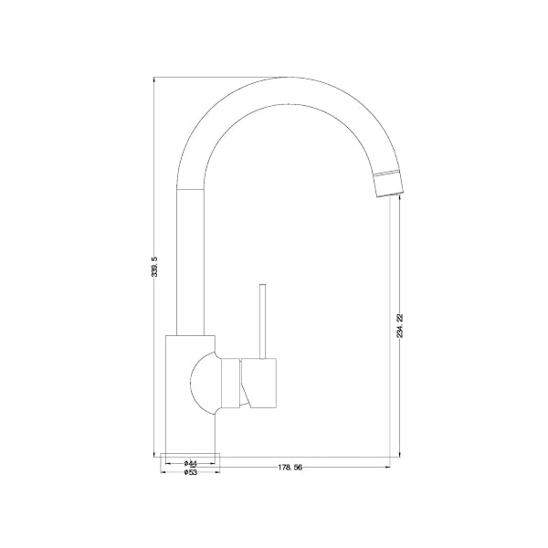 Technical Drawing: Nero Mecca Kitchen Mixer Gun Metal