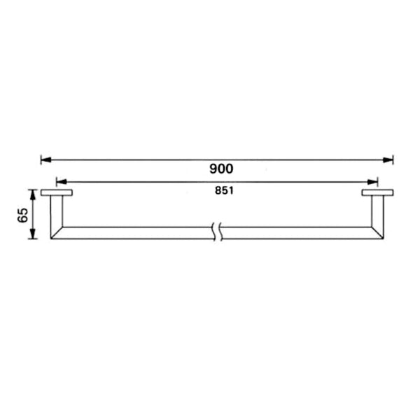 Technical Drawing: Nero Dolce 900mm Single Towel Rail Chrome