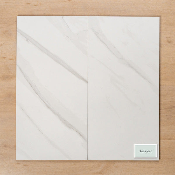 Perisher White Marble Matt Rectified Porcelain Tile 300x600mm Double - The Blue Space