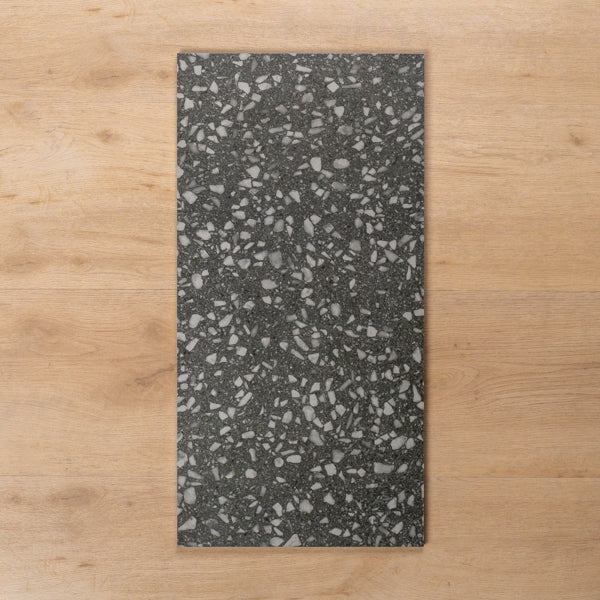 Island Terrazzo Charcoal Matt P4 Porcelain Tile 300x600mm - The Blue Space
