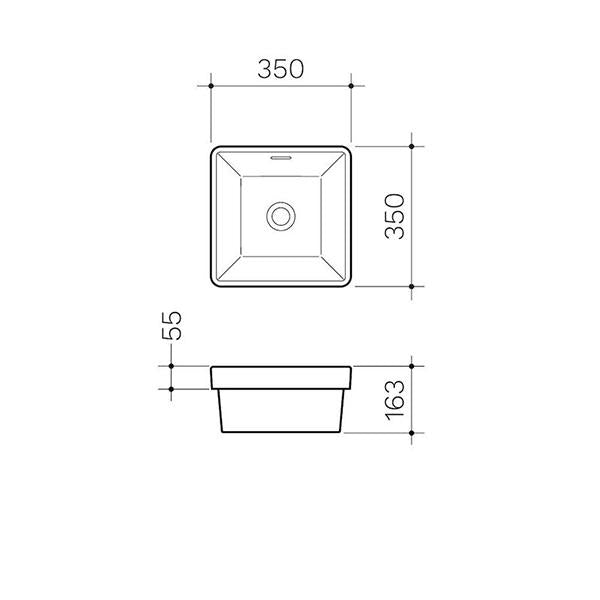Clark Square Inset Basin 350mm - dimensions