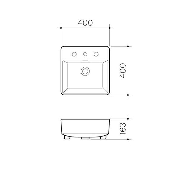 Clark Square Semi Recessed Basin One Taphole - dimensions