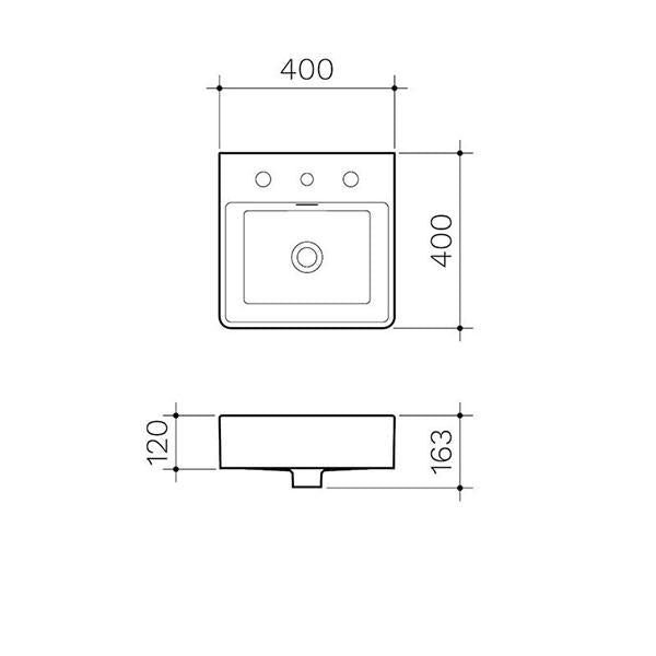 Clark Square Wall Basin 400mm No Tapholes - dimensions