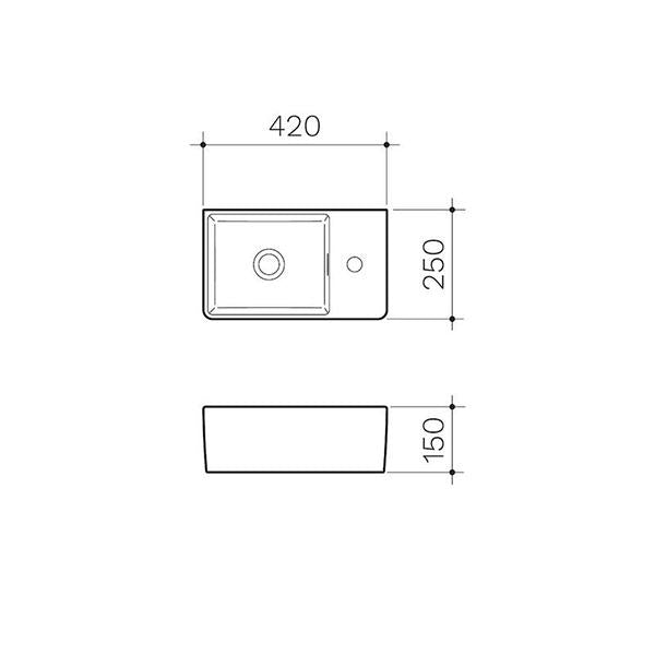 Clark Square Hand Wall Basin One Taphole - dimensions