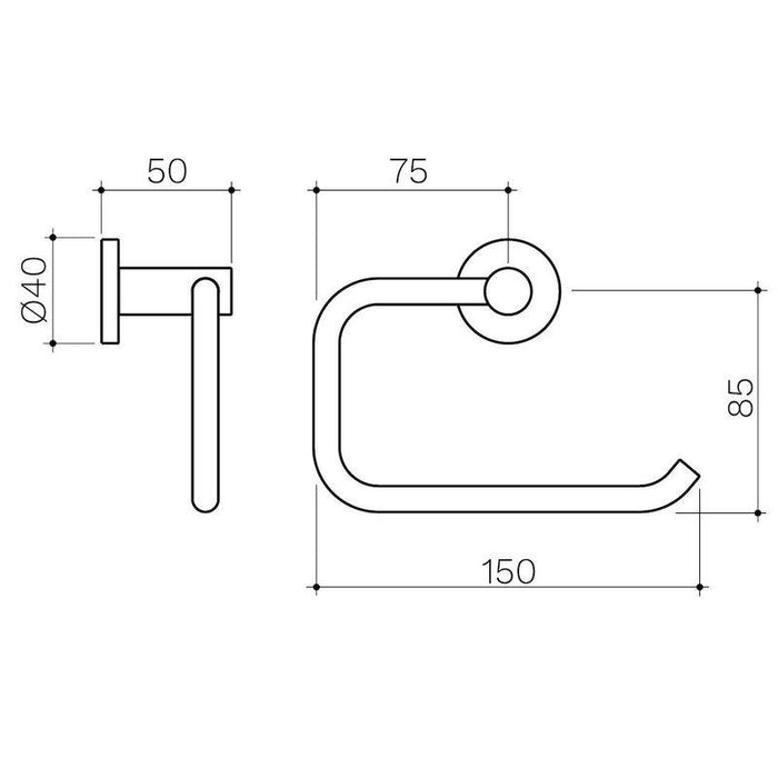 Clark Round Toilet Roll Holder Chrome Technical Drawing - The Blue Space
