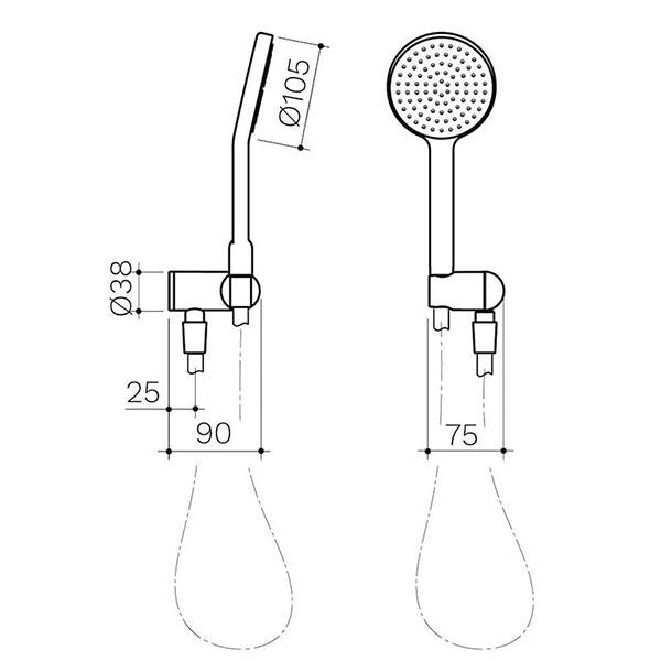 Clark Round Hand Shower - Matte Black - dimensions