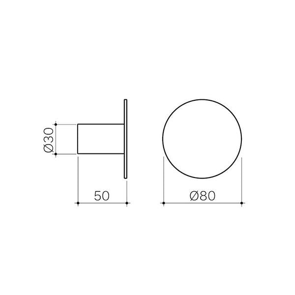 Clark Round Wall Hook Technical Drawing - The Blue Space
