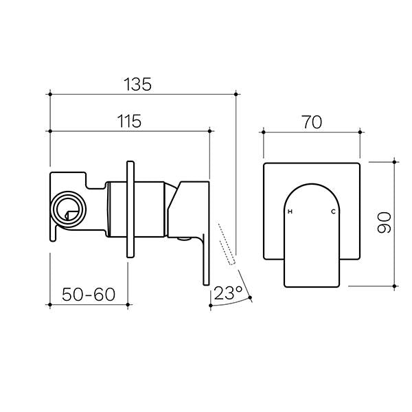 Clark Round Square Wall Mixer - Matte Black - dimensions