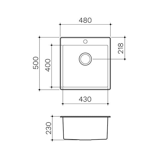 Clark Square 35L Laundry Sink 1TH - Dimensions