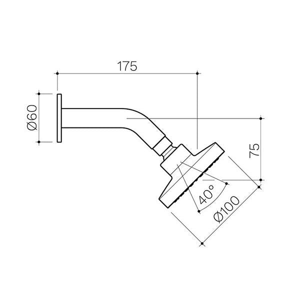 Clark Round Basic Fixed Shower - Chrome dimensions