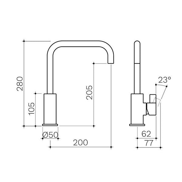 Clark Round Blade Sink Mixer - Matte Black dimensions