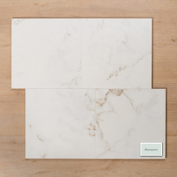 Discovery Calacatta Gold Matt Rectified Ceramic Tile 300x300mm Offset Pattern - The Blue Space