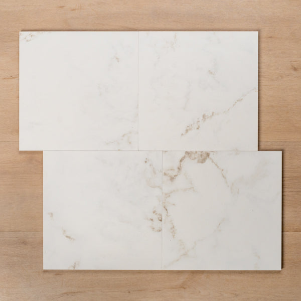 Discovery Calacatta Gold Matt Rectified Ceramic Tile 300x300mm Offset Pattern - The Blue Space