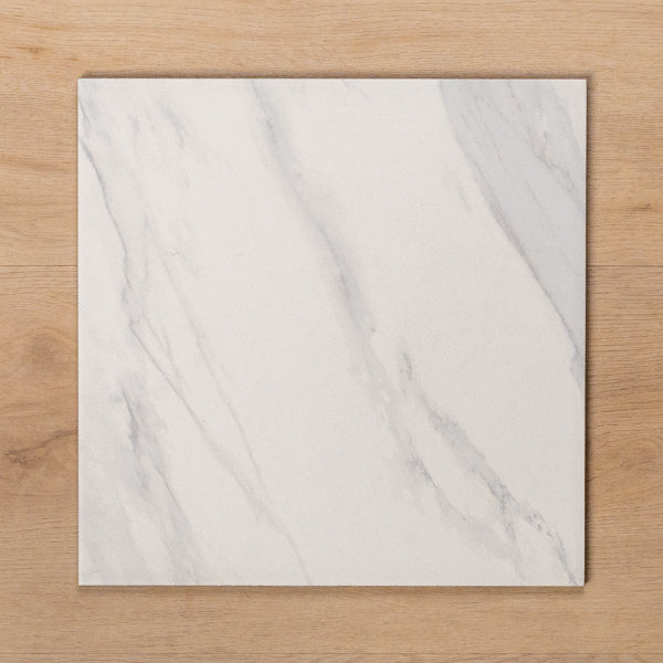 Kings Marble Carrara White Matt Cushioned Edge Ceramic Tile 300x300mm - The Blue Space