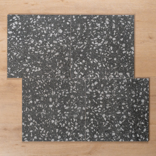 Island Terrazzo Charcoal Matt P4 Porcelain Tile 300x300mm Offset Pattern - The Blue Space