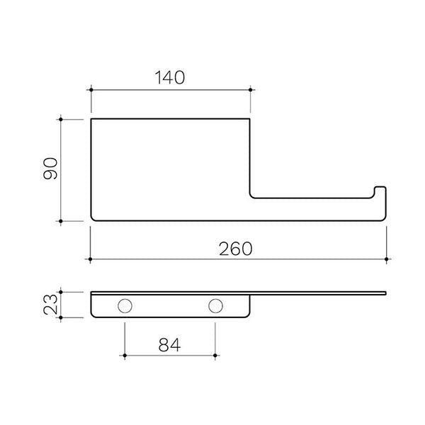 Clark Square Toilet Roll Holder with Shelf Matte Black Technical Drawing - The Blue Space
