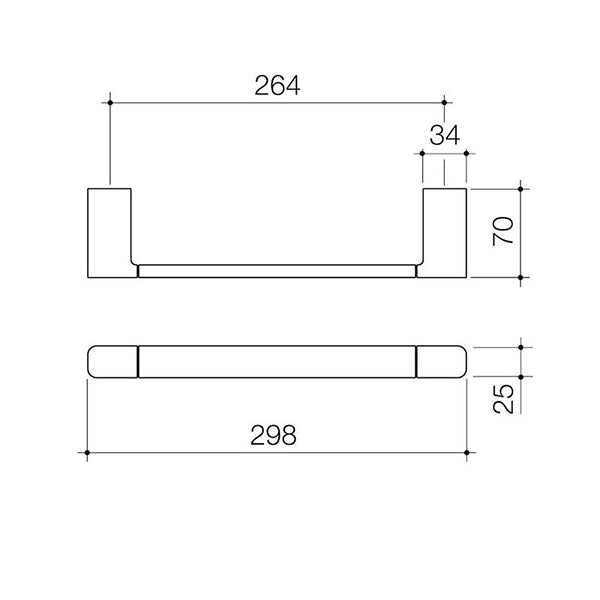 Caroma Contemporary Luna Hand Towel Rail Technical Drawing - The Blue Space