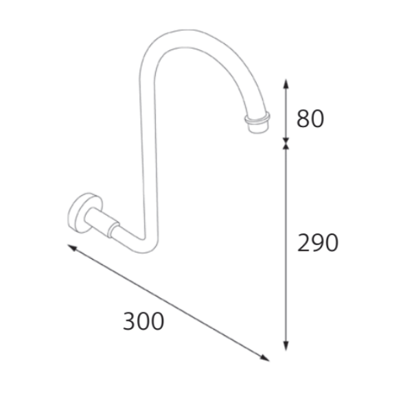 Technical Drawing - Fienza Round Fixed Swan-neck Shower Arm - Chrome