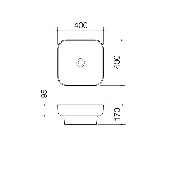 Caroma Tribute Square Inset Basin 400mm Technical Drawing - The Blue Space