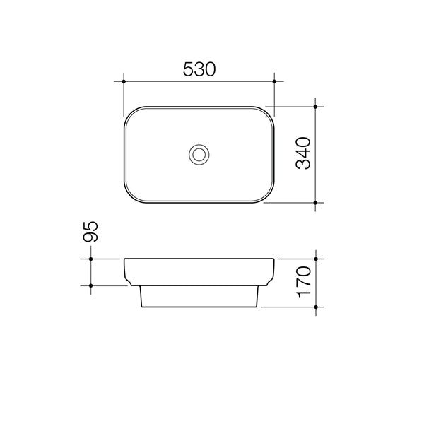 Caroma Tribute Rectangle Inset Basin 530mm Technical Drawing - The Blue Space