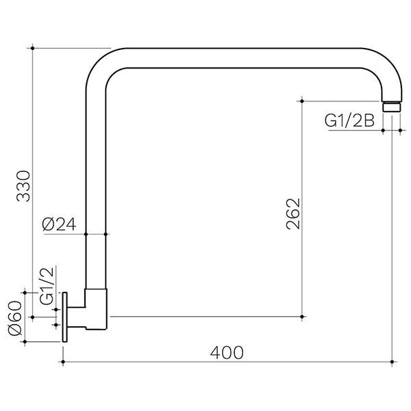 Clark Upswept Wall Arm 400mm - Chrome - Line Drawings