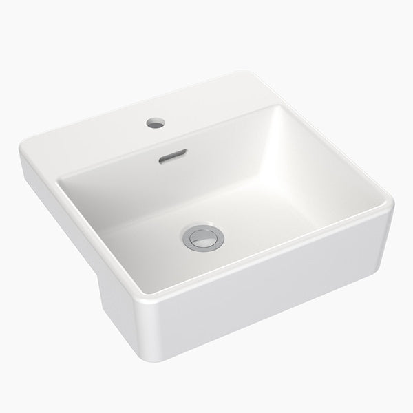Clark Square Semi Recessed Basin One Taphole with overflow - The Blue Space