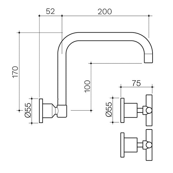 Clark Cross Wall Sink Set - Chrome - Dimensions