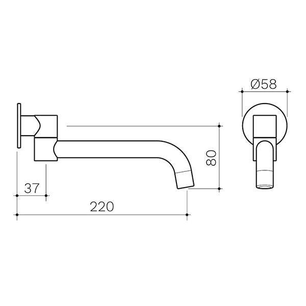 Clark Round Swivel Bath Outlet - Matte Black - dimensions