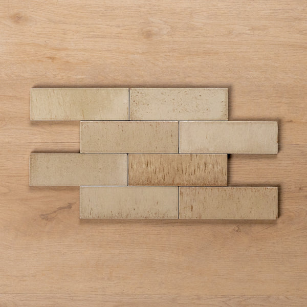 Sicily Beige Gloss Cushioned Edge Porcelain Tile 50x150mm Brick Pattern - The Blue Space