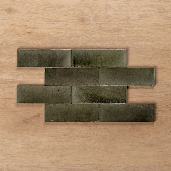 Sicily Grigio Charcoal Gloss Cushioned Edge Porcelain Tile 50x150mm Brick Pattern - The Blue Space