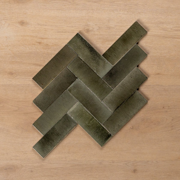 Sicily Grigio Charcoal Gloss Cushioned Edge Porcelain Tile 50x150mm Herringbone Pattern - The Blue Space