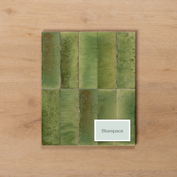 Sicily Giada Green Gloss Cushioned Edge Porcelain Tile 50x150mm Straight Pattern - The Blue Space