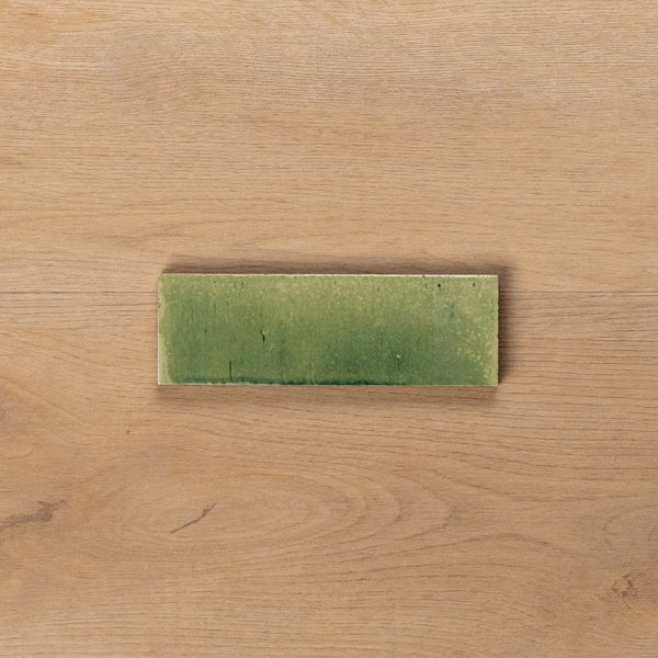 Sicily Giada Green Gloss Cushioned Edge Porcelain Tile 50x150mm - The Blue Space