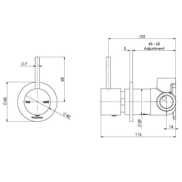 Phoenix Vivid Slimline Up Shower/Wall Mixer specs